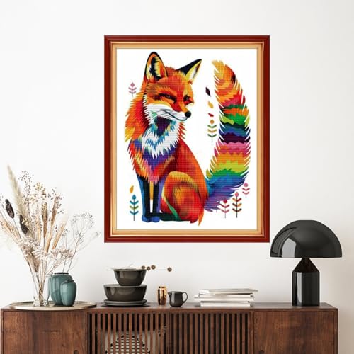 Image of Artvxeay Stamped Cross Stitch Kits | Embroidery Kits for Beginners Craft Kit Needlepoint for Adults Supplies DIY 11CT-(Colorful Fox 16x20 inch)
