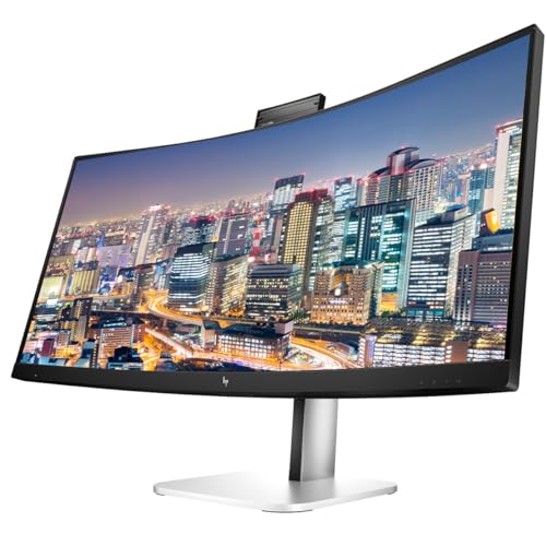 Image of HP Series 5 Pro 34-inch 534pm Curved 2K WQHD 1440P Conferencing Monitor, 2-Pack Built in Webcam and Mic, DisplayPort, USB Hub Bundled with Desk Mount Dual Monitor Stand