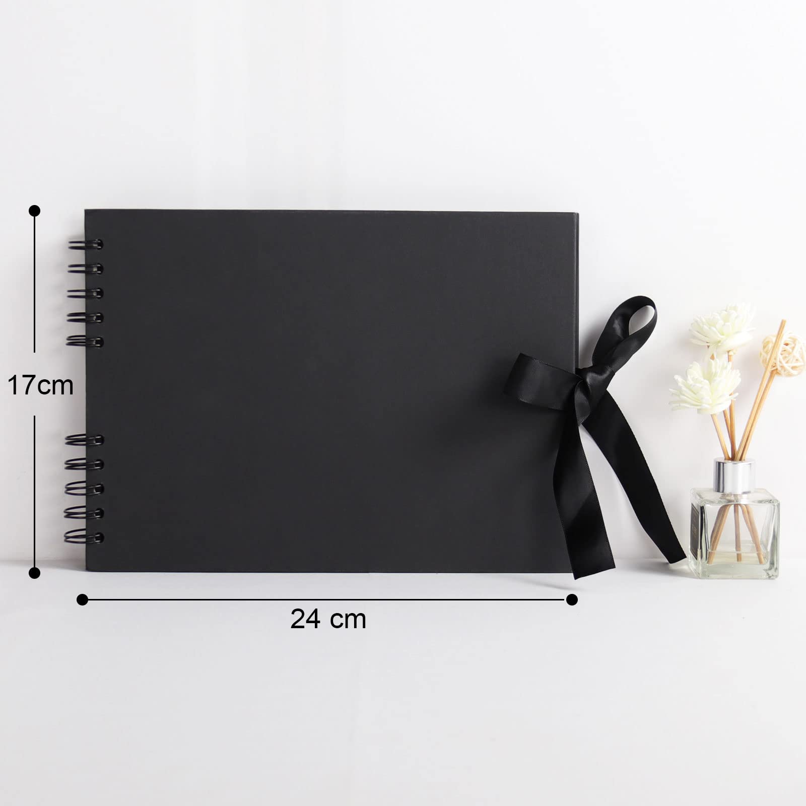 Vienrose Album Fotografico Fai da Te Spirale Scrapbooking 40 Pagine 24x17 cm, Personalizzabile e Resistente, Regalo di Nozze, Battesimo, Anniversario e Ricordi di Famiglia, Nero