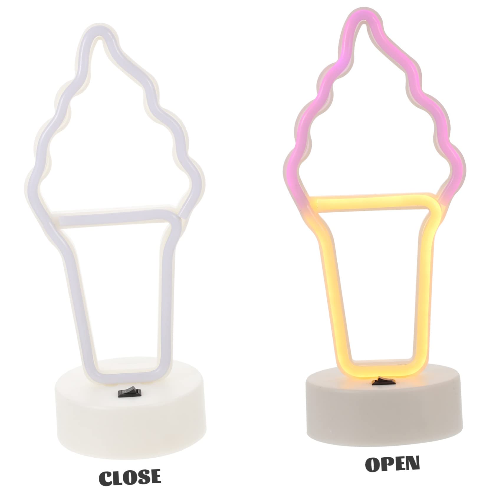 4 Piezas de Luz de Noche Vertical, Lámpara de Mesa, Letrero de Neón de Cono de Helado, Letrero de Neón de Helado Led, Letreros de Pared de Neón, Letrero de Lámpara de Neón, Luz de Noche para
