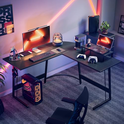 Cubiker Gaming Tisch 120x120x75cm, Schreibtisch mit Monitorständer, Eckschreibtisch, Gaming Schreibtisch L Form, Computertisch, Schwarz – Bild 3