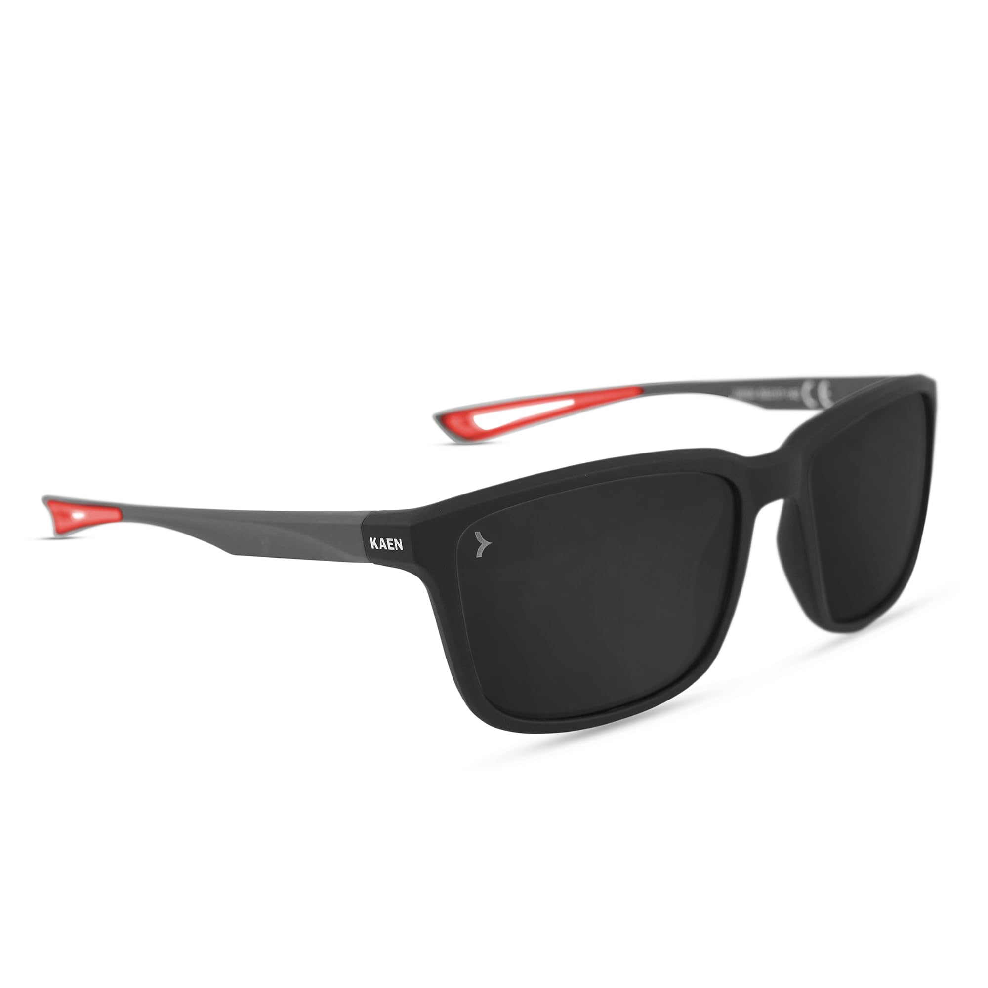 KAEN | Polarized Full Rim Sports Rectangular Branded Stylish Sunglasses For Men & Women | 100% UV Protection Shades | Cricket Sports Cycling Driving | Black Lens | Medium