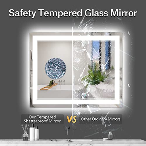 44x36 Inch LED Bathroom Mirror with Lights, Front Light and Backlit Lighted Vanity Mirror, Anti-Fog, Dimmable Memory, Shatterproof, Wall-Mounted