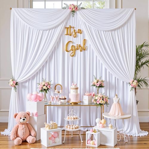 gogoparti 10x12 ft White Wrinkle-Free Backdrop Curtain for Weddings & Parties - 2 Panels (5x12 ft Each) for Birthday, Baby Shower, Halloween Photography Background - Image 3
