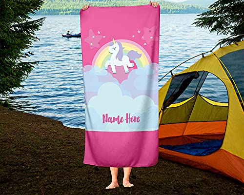 Personalized Unicorn Rainbow Cloud Polycotton Towel For Kids - Custom Girls Unicorn Theme Towels For The Swim Beach Bath Bathroom Or Kitchen - Baby Adults Kid Boys Girl (Bath Towel 60"X30") #TOP6