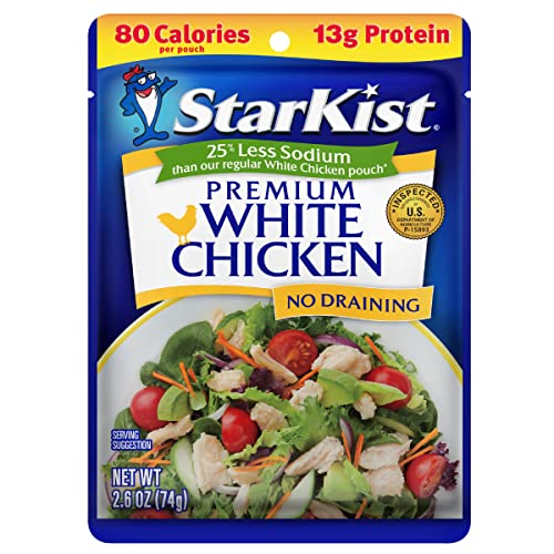 Image of StarKist 25% Less Sodium Premium White Chicken, 2.6oz Pouch, 1-Pack | 13g Protein Per Serving, Fully Cooked White Meat, Gluten Free, No Draining, Ready to Eat for Salad and Sandwiches