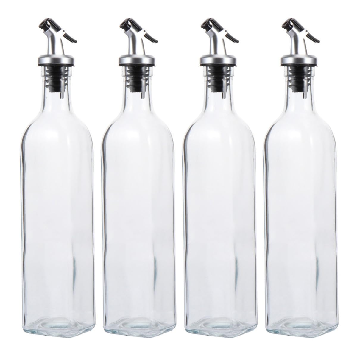 INOOMP Set 4 Bottiglie in Vetro da 250ml per Condimenti Liquidi, Olio e Aceto, Design Antigoccia e Tappo Ermetico, per Cucina Domestica