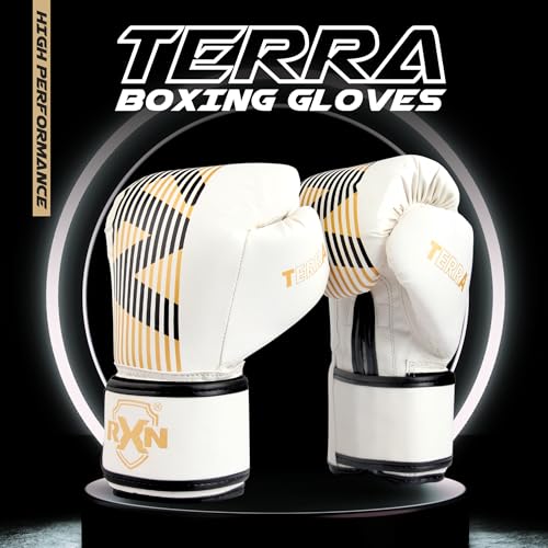 Image of RXN Terra Boxing Gloves, Pro Training & Sparring (White Gold, 16oZ)