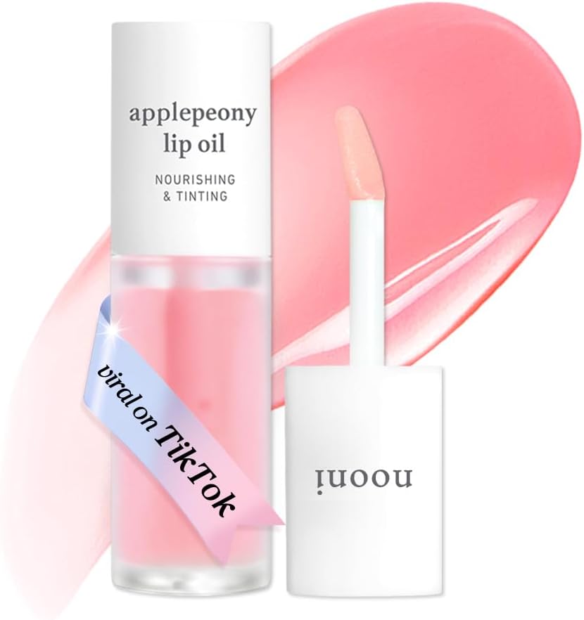 NOONI Korean Lip Oil - Applepeony | Long-Lasting, Moisturizing, Plumping, Revitalizing for Dry Lips, Waterproof, No Peel Off, Hydrating Lip Stain, Stocking Stuffers, Cute Stuff, 0.12 FL Oz