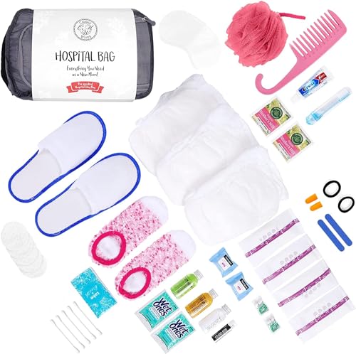 Image of Hospital Bags for Labor and Delivery - Pregnancy Maternity Hospital Bag Essentials for Mom Pre Packed Set Gray Underwear L/XL
