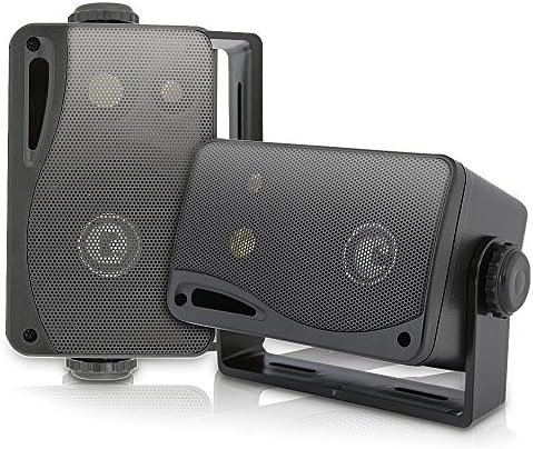 Pyle 3-way Mini Box Speaker System - 3.5 Inch 200 Watt Weatherproof Marine Grade Mount Speakers - in a Heavy Duty ABS Enclosure Grill - Home, Boat, Poolside, Patio Indoor Outdoor Use- PLMR24B (Black)