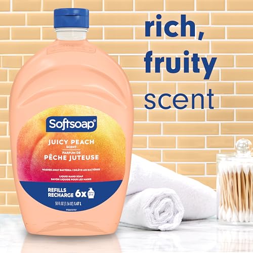 Image of Softsoap Juicy Peach Liquid Hand Soap, Kitchen and Bathroom Hand Soap, Rich Fruity Scent, 50 fl oz Refill Bottle (Pack of 2)