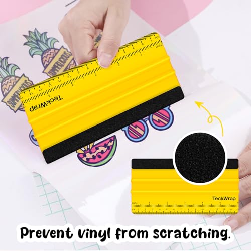 Image of TECKWRAP Felt Squeegee Scraper Tool for Vinyl, Yellow, 6 inchx2.9 inch | For Vinyl, Decals, Inkjet Sticker Paper, and Wallpaper, Scratch-Free Application