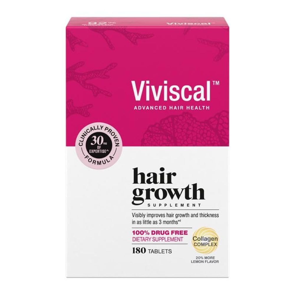 Viviscal Hair Growth Supplements for Women, Thicker Fuller Hair Support for Thinning Hair and Hair Loss, with Biotin and Marine Collagen, Drug-Free, 180 Tablets, 90-Day Supply