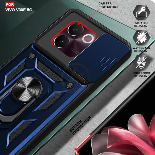 Image of Armor Bumper Back Cover Case for Vivo V30E 5G | Rotating Camera Cover, Ring Holder & Kickstand | Heavy Duty & 360 Degree Protection Vivo V30E 5G Back Cover (Blue)