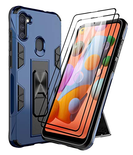 Dahkoiz Case for Samsung Galaxy A11 Case with Tempered Glass Screen Protector[2 Pack],Rugged Ring Grip Kickstand Cover Military Grade Drop Protection Phone Cases for Samsung Galaxy A11 A115, Blue