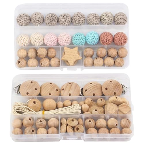 Cuentas de macramé de madera natural con clips para chupeteros y manualidades (84 uds) 4