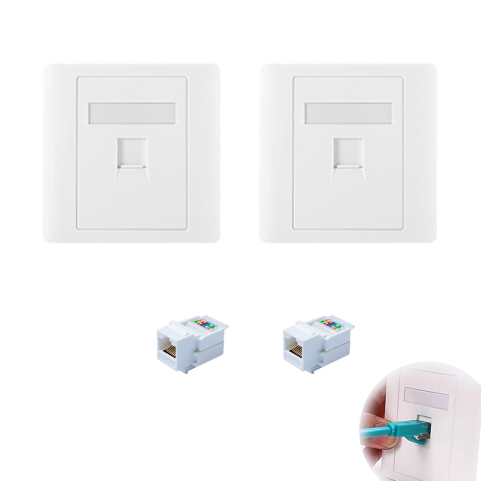 Verazquy RJ45 Socket Plate Super Cat6 Network Plug Single Ethernet Wall Socket Super CAT6 Ethernet Faceplate White 2 Pack with Keystone Jack