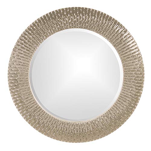 Image of Howard Elliott Collection Bergman Round Wall Mirror, Textured Ribbed Frame with Glossy Nickel Finish, Decorative Accent Mirror, Ready to Hang, 32H x 32W x 1D, Nickel