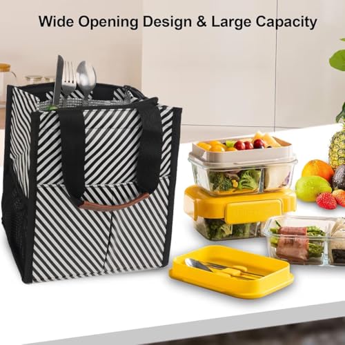 Image of Insulated Lunch Bag with Drawstring Closure, Green, Reusable Tote for Meals (Malti)