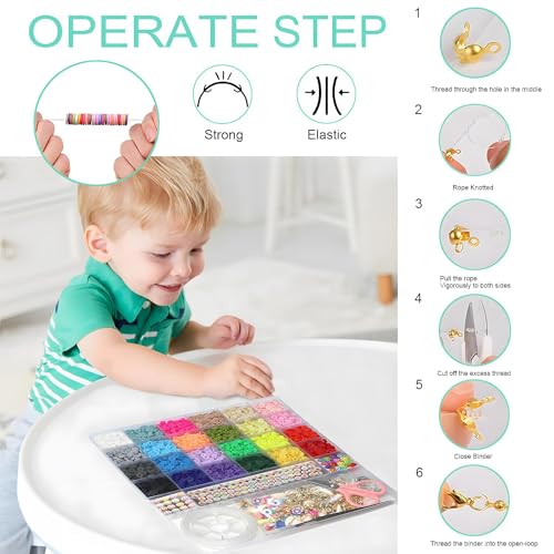 image for YMSDZHL 6000+ Pieces Bracelet Making Kit 24 Colors Round Flat Polymer 