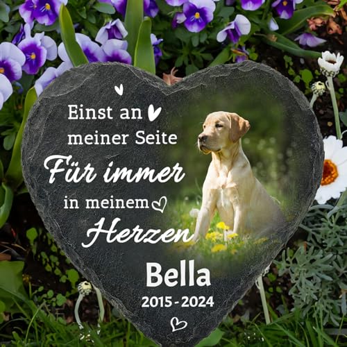 JoyJot Personalisierter Gedenkstein für Haustiere, herzförmige Plakette mit Foto, Geschenke zum Verlust von Hunden/Katzen – Name, Datum