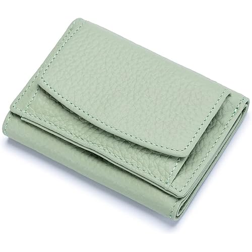 Small Wallet with Coin Pocket Genuine Leather Womens Wallet Purse RFID Blocking Credit Card Holder Coin Purses for Girls Ladies, Green, 10*7*3cm, Contemporary