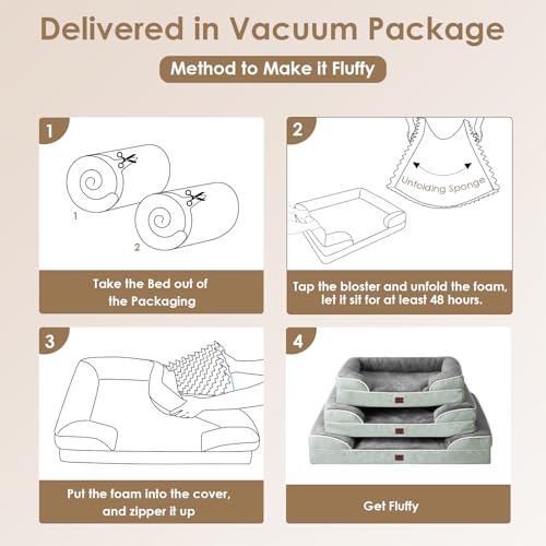 Image of EHEYCIGA Orthopedic XL Dog Bed, Waterproof Memory Foam for Extra Large Dogs, Non-Slip Bottom, Egg-Crate Foam Couch With Washable Removable Cover, Greyish Green