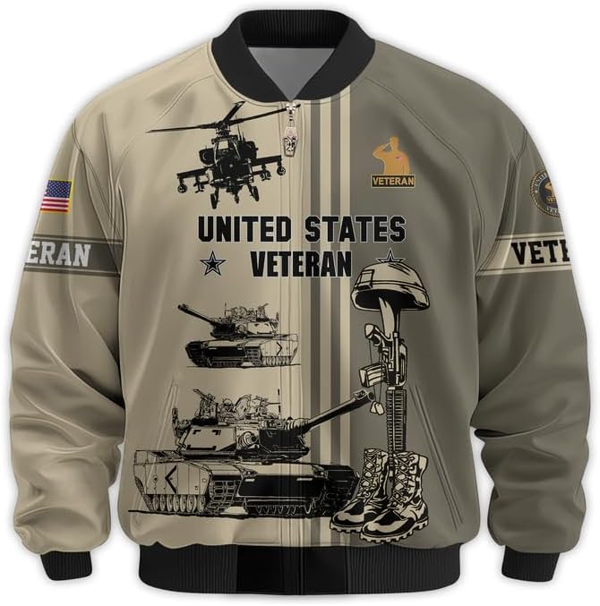 Veteran Bomber Jacket - Jacket Military For Men, Premium Waterproof Coat, Veterans Day Gift, Full Size S - 6XL
