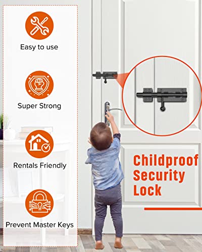 Heavy Duty Slide Bolt Gate Latch Hardware, 6.3 Inch Solid 304 Stainless Steel Latches Electroplating Finish, Barrel Bolt Lock For Wooden Fence, Yard Door, Barn Door, Shed Door, (2 Pack Black) #TOP4