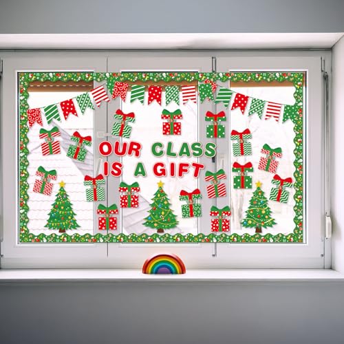 Image of HIQINLUG Christmas Bulletin Board Decorations Set Christmas Classroom Decoration Xmas Boxes Bulletin Board Decor Cutouts For Xmas Holiday Party Classroom School Home Wall Decor