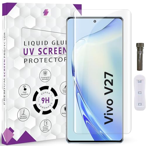 Image of Advanced HD+ UV Tempered Glass Screen Protector For Vivo V27 / Vivo V27 Pro (6.78 Inch, Pack of 1) Full Adhesive UV Curved Screen Guard, Case Friendly with installation kit & Guide