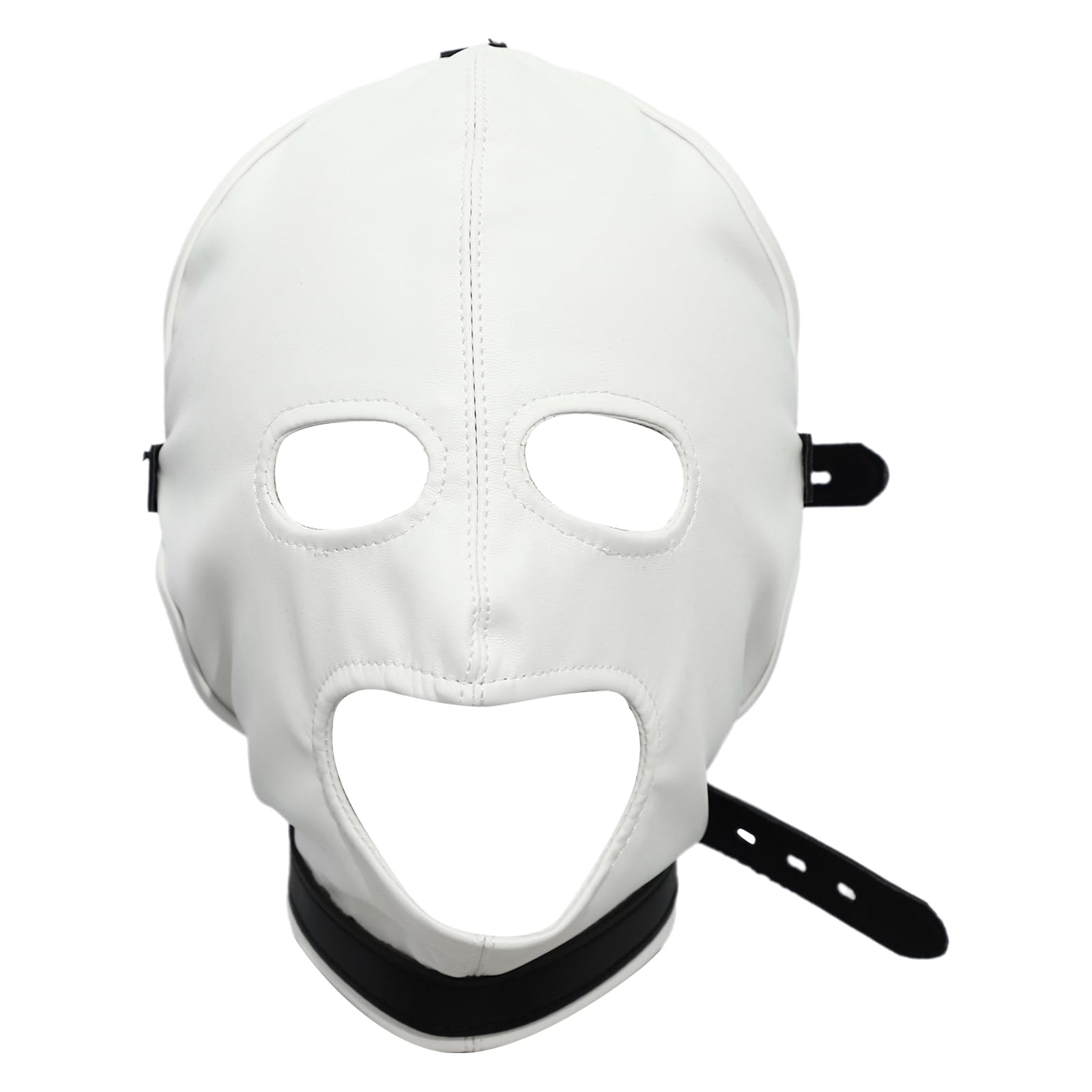 Aislor Leather Full Face Mask Gothic Prom Masquerade Holes Head Cover Adjustable Hood Hollow Out Headgear For Party White with Three Holes One Size — image 1
