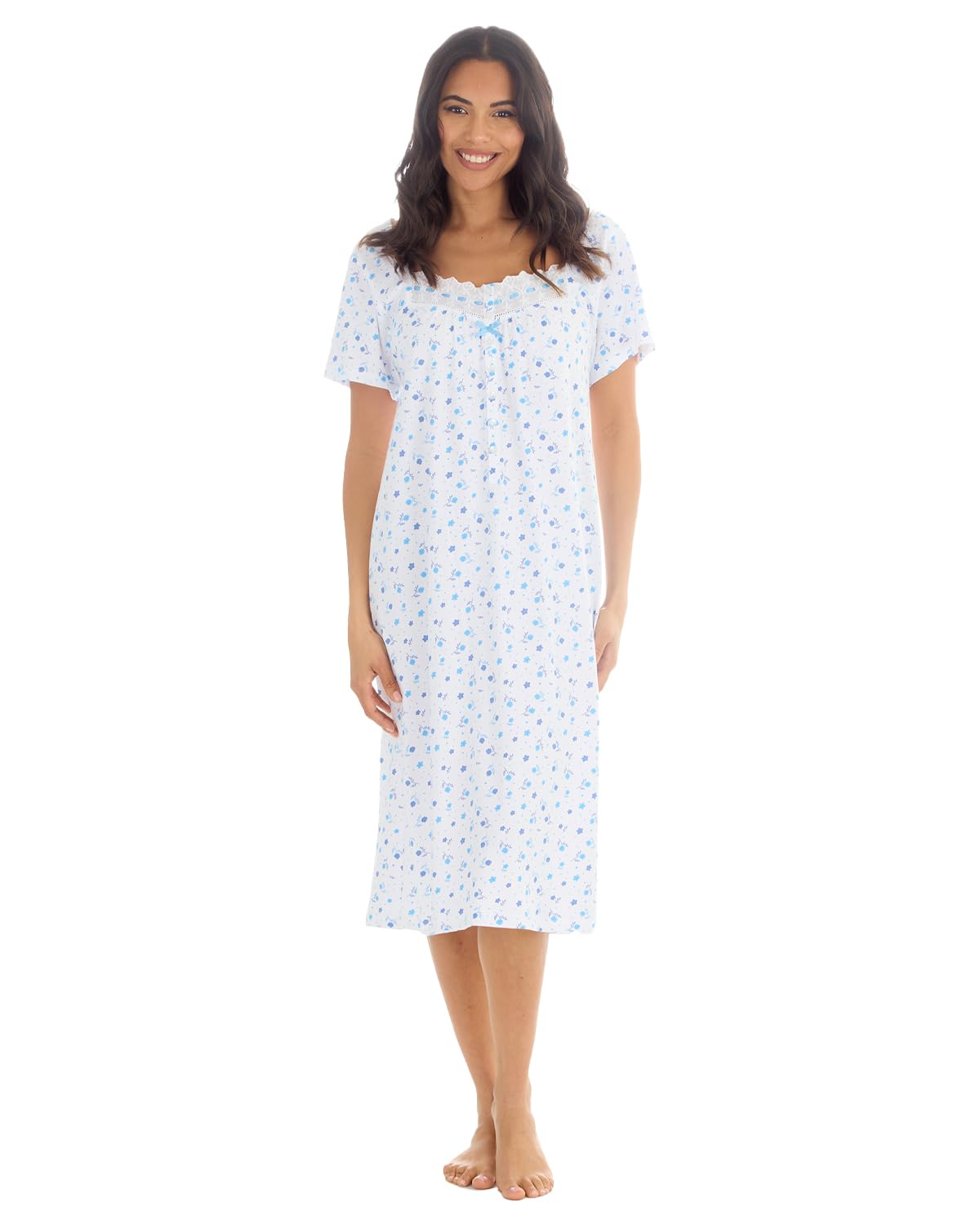 Undercover Ladies Short Sleeve Cotton Nightie 34B2118 Blue Floral 14-16