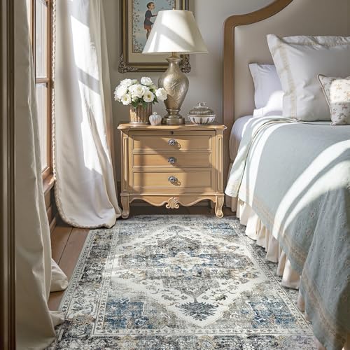 Jinchan tapete vintage 4x6 antideslizante lavable azul gris