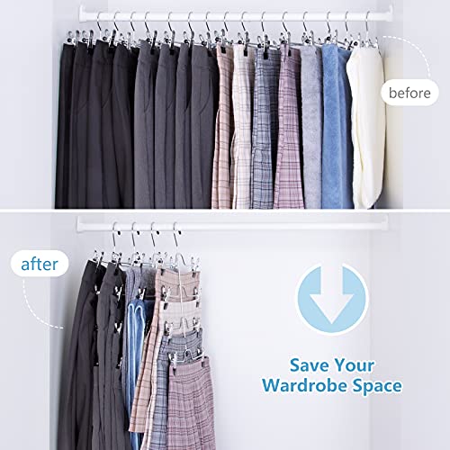 Ieoke Pants Hangers, 4 Pack Trousers Skirt Hangers With Clips, 4 Tier Metal Hangers For Heavy Duty Ultra Thin Space Saving #TOP3