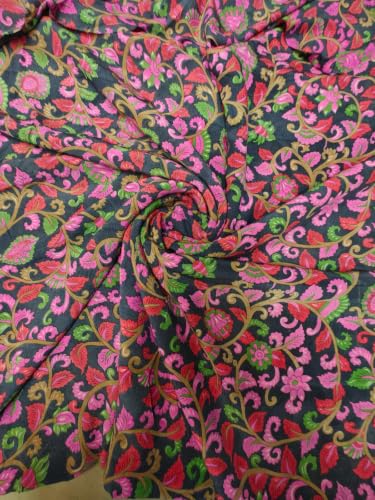 Tissu crêpe de soie rose fleuri 60g/m² 111,8cm pour création textile