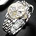 OLEVS Watch Men Luxury Classic Gold and Silver Mens Watches Fashion Large Face Two Tone Stainless Steel Waterproof Watches for Men Analog Chronograph Skeleton Fancy Dress Wrist Watch Reloj Para Hombre