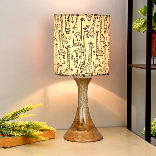 Image of Homesake Rustic Wood Table Lamp Bedside Wooden Desk Lamps for Living Bedroom Study Night, Kids Room, House Warming Festival Gift, Kids Room Decor Light, Savanna Shade
