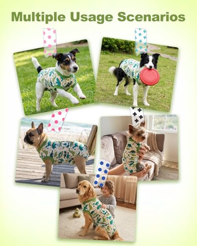 Image of CuteBone Dinosaur Pet Surgery Recovery Suit for Small Dogs Cats, Surgical Onesie for Male Pets, Anti-Licking Wound Suit E-Collar Alternative Post Operative Wear SSF16S