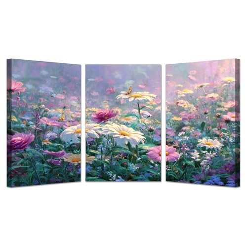 Tableau decoration murale moderne affiche fleur violette triptyque cadre salon chambre cuisine