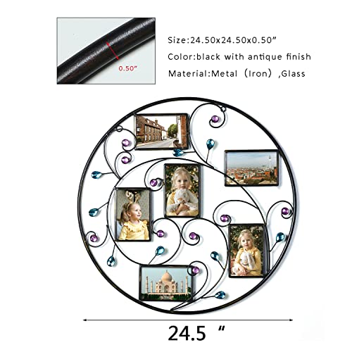 Adeco Metal Photo Frame Decorative Cystal Wall Hanging Collage Picture Frame With 6 Openings, Wall Decor For 4 X 6 Inch Photos, Black #TOP1
