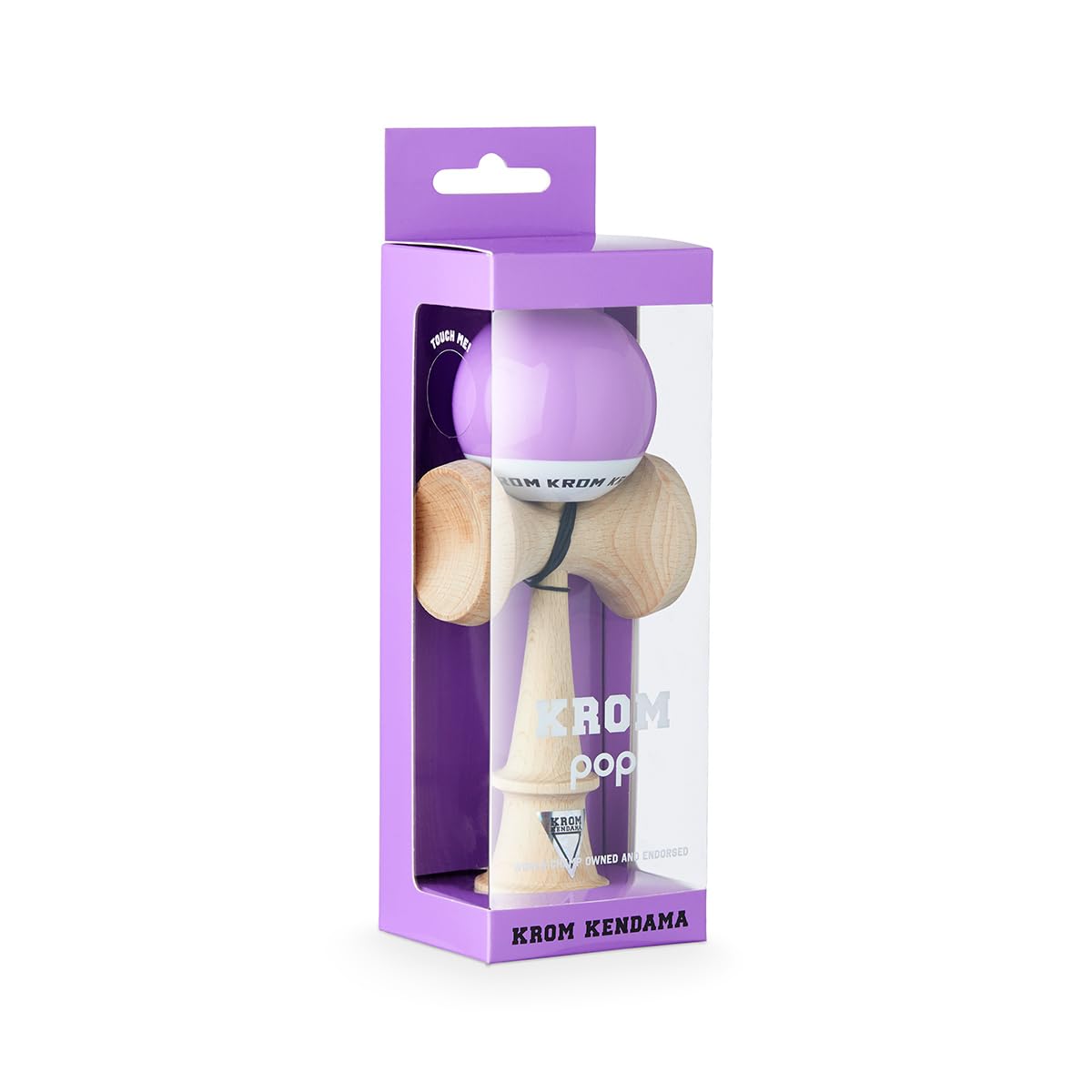 KROM - Kendama POP LOL lawenda – wysoka jakość drewna – dla początkujących i profesjonalistów – opakowanie: zapasowy sznurek + naklejki
