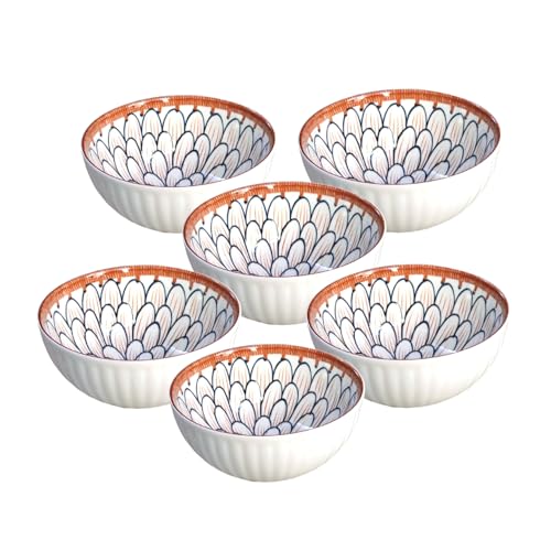 Image of Lellow Ceramic Bowl Set of 6 | Microwave Safe | Dishwasher Safe | Lead-Free Food Grade Glazed Bowls | Ideal for Soup, Salad, Dessert Serving- Petal Pattern