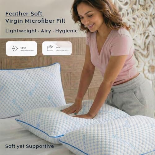 Image of AYKA Premium Cooling Microfiber Pillow for Sleeping | Super Soft & Fluffy Bed Pillow | 100% Virgin Microfiber Filling | Breathable | Ideal for All Sleeping Positions | 17x27 | Breathable | Set of 2