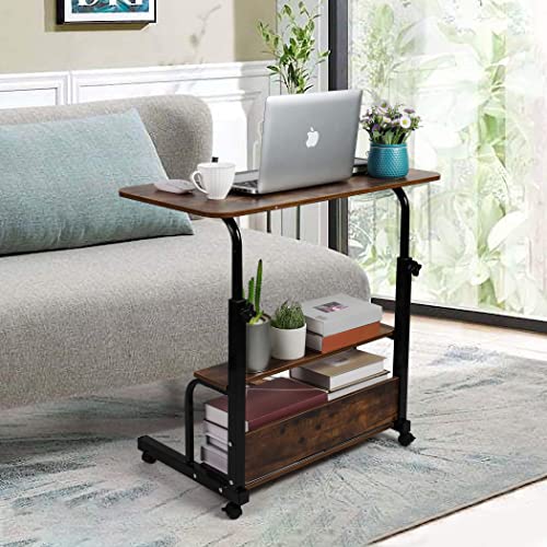 Dekhaoxe Adjustable Table Student Computer Desk Portable Home Office Furniture Small Spaces Sofa Bedroom Bedside Learn Play Game On Wheels Movable With Storage Size 31.5 * 15.7 In Oak #TOP6