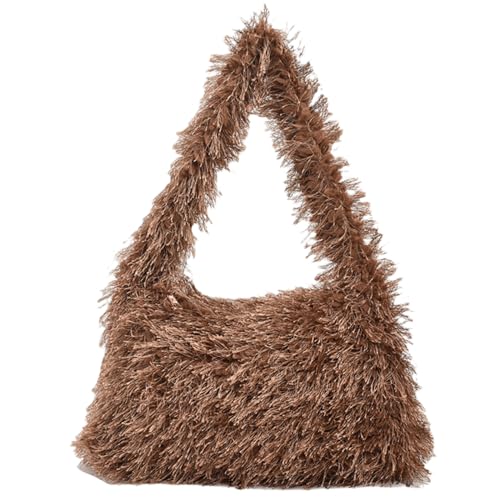 Image of Fluffy Shoulder Hobo Bag Handbag and Purse Women Y2K Fuzzy Soft Plush Underarm Tote Bag