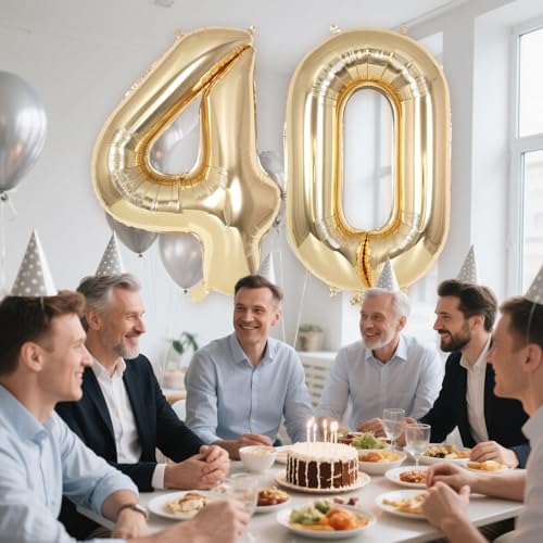 Image of Champagne Large Number 40 Balloon, 40 Inch Light Gold Foil Helium Number Balloons, Giant Mylar Number 40 Balloons for 40 Years Old Birthday Party Anniversary Decorations (Champagne Gold 40)