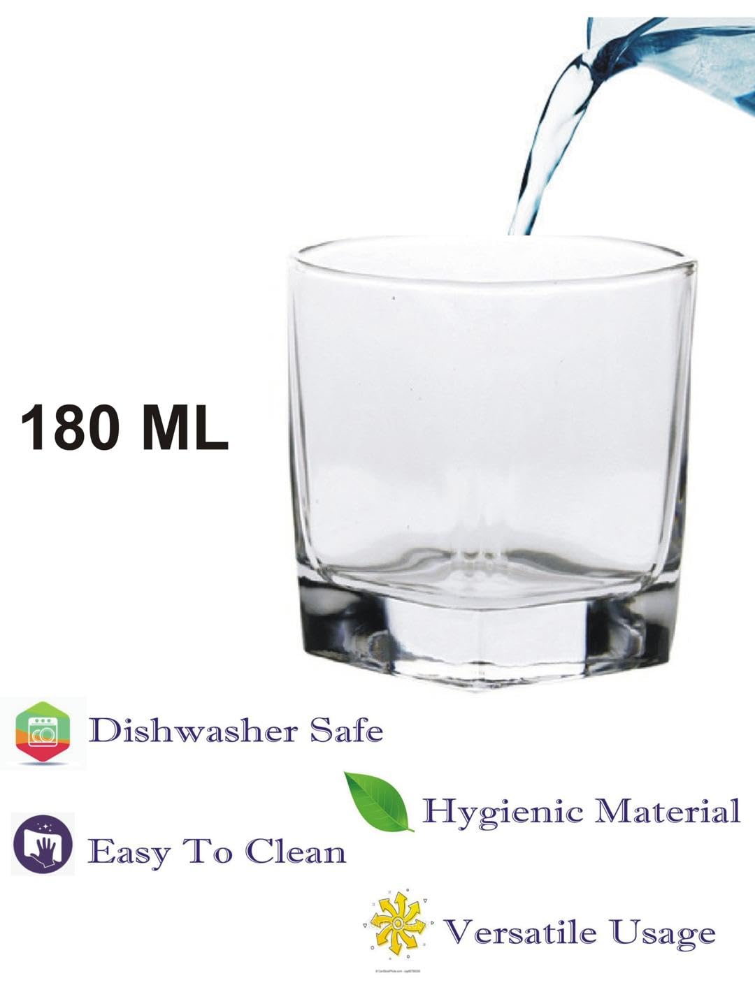 AFAST Party Perfect Glasses for Water, Juice, Cocktails, Smoothies and Other Drinking Beverages, Glass, Clear, Pack of 6, 7 X 7 X 7.5 CM 3