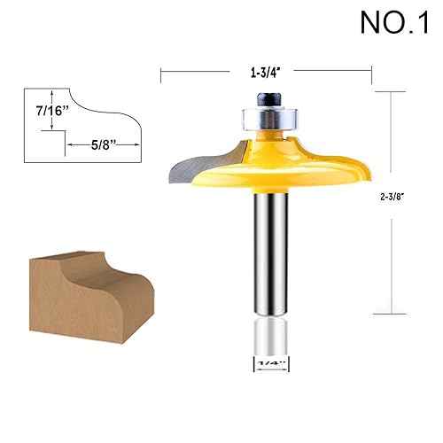 Miniatura 9 de LEATBUY - Juego de brocas de enrutador con vástago de 12 pulgada, 3 piezas, panel redondo sobre elevado para puerta de gabinete, riel Ogee y brocas